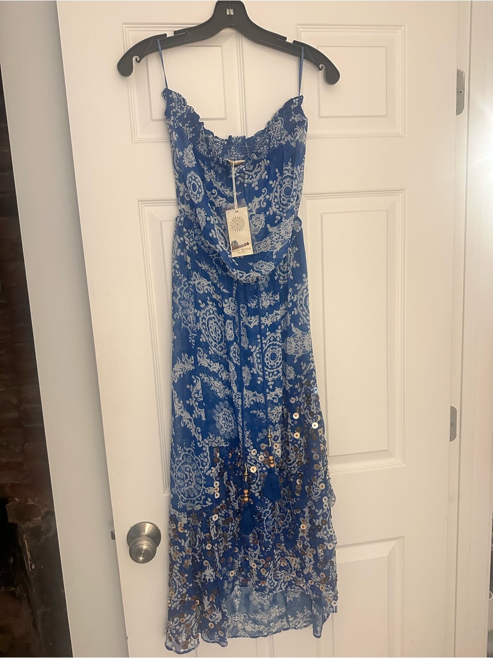 Ramy Brook Semi Sheer Blue Printed Beach Coverup /  Midi Dress